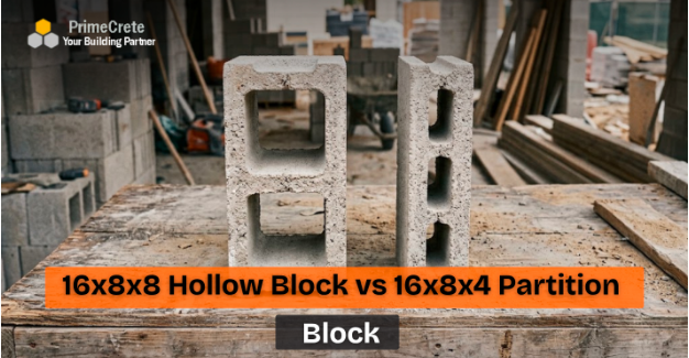 A side-by-side comparison of a thick 16x8x8 hollow block and a thin 16x8x4 partition block